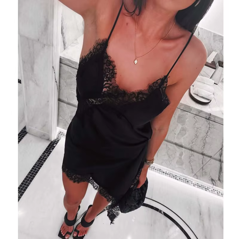 MUJER 2025 dentelle robe femme noir dos nu robes courtes pour les femmes asymétrique fête femmes rob