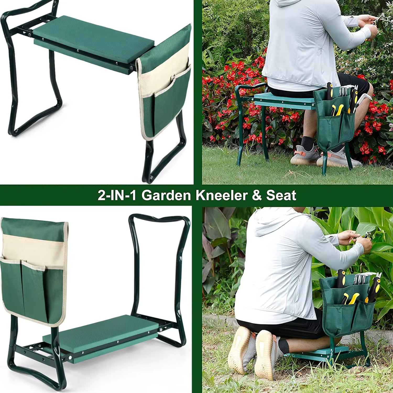Genouillère et siège de jardin pliants améliorés, banc de jardin pliant amélioré, portable avec olig