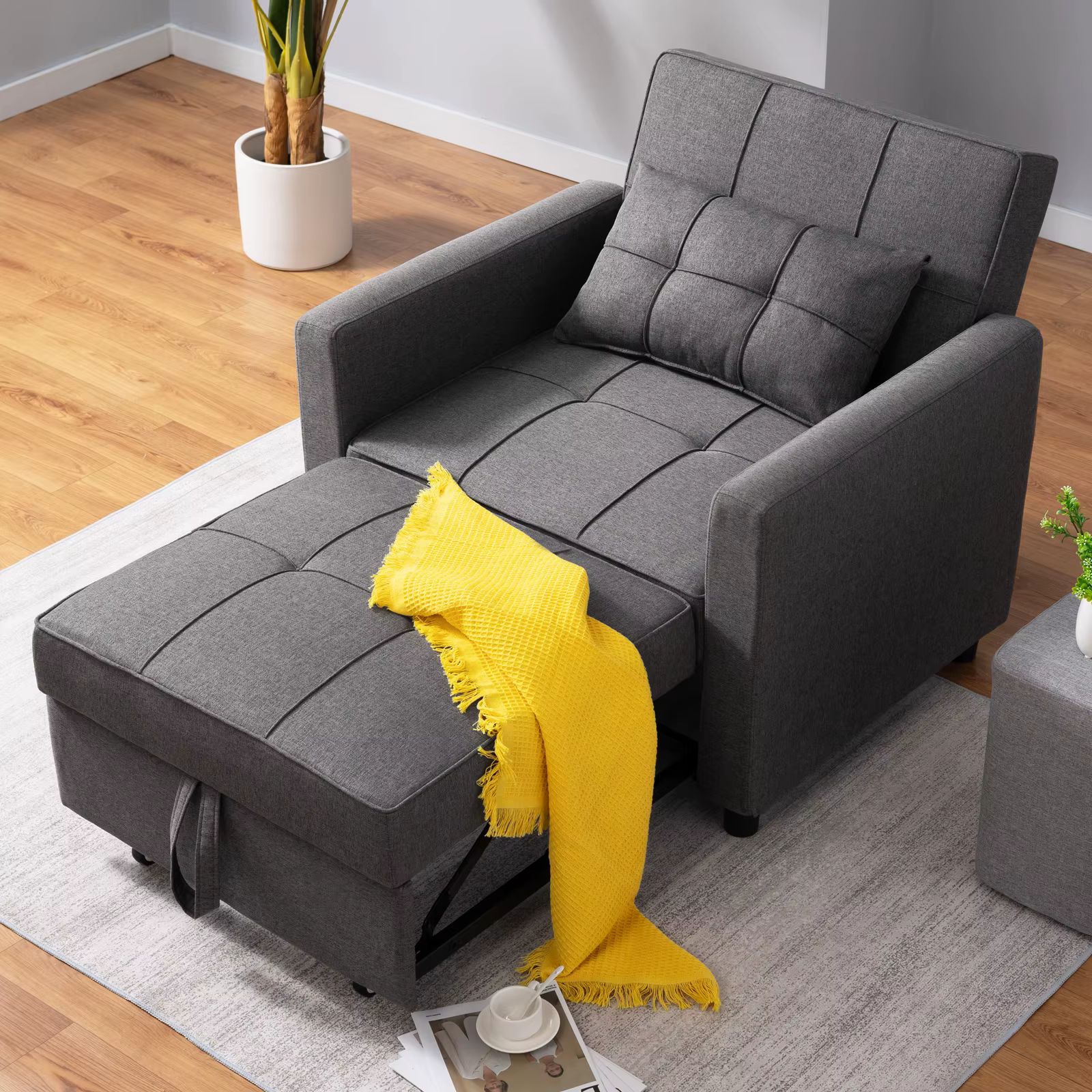HORGgland O-Canapé-lit simple avec 3 inclinaisons réglables, fauteuil convertible, chaise longue ner