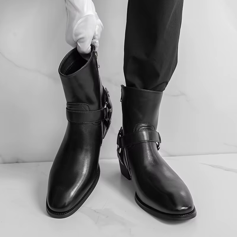 Bottes de Cowboy d'extérieur respirantes pour hommes, marque de mode d'automne, classiques noires, c