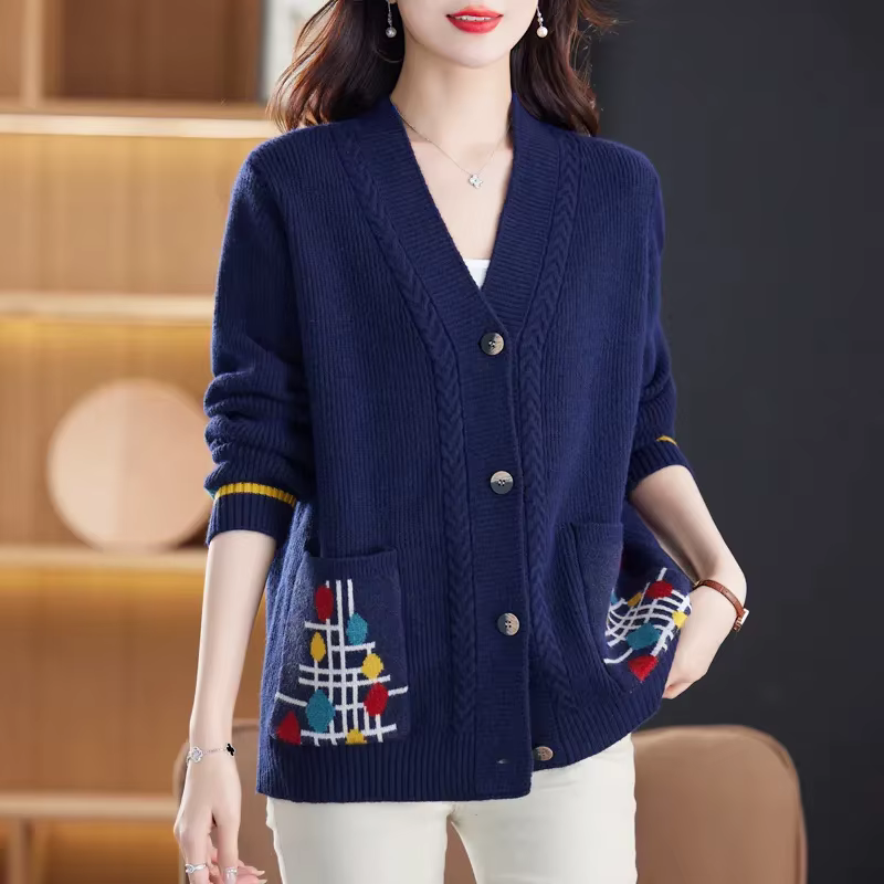 Pull court en tricot brodé pour femmes, pull femme, veste gilet, printemps, automne, 2024