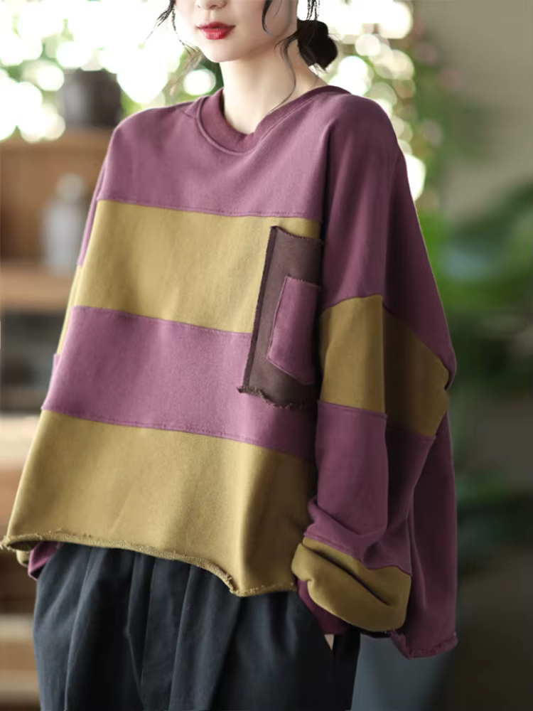 Amax luluE femmes loisirs amples col rond conception sweats à capuche printemps Style britannique Vi