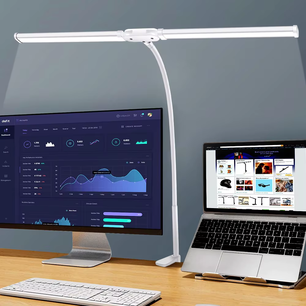 Lampe de bureau de lecture LED à Double/simple tête, bras pivotant pliable, avec Clip, poste de trav