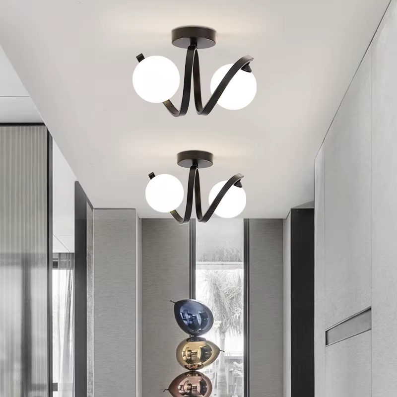 Plafonnier en verre au design minimaliste moderne, disponible en noir et en or, éclairage d'intérieu