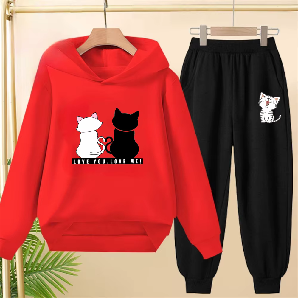 Sweat-shirt à capuche blanc et rose pour filles et enfants, ensemble sweat-shirt et pantalon pour to