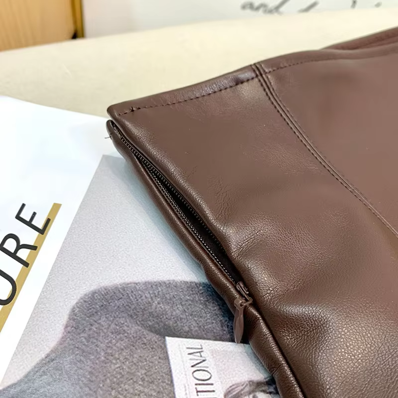 Jupes vintage en faux cuir PU pour femmes, jupes mi-longues sexy avec ourlet fendu, jupe sirène pour