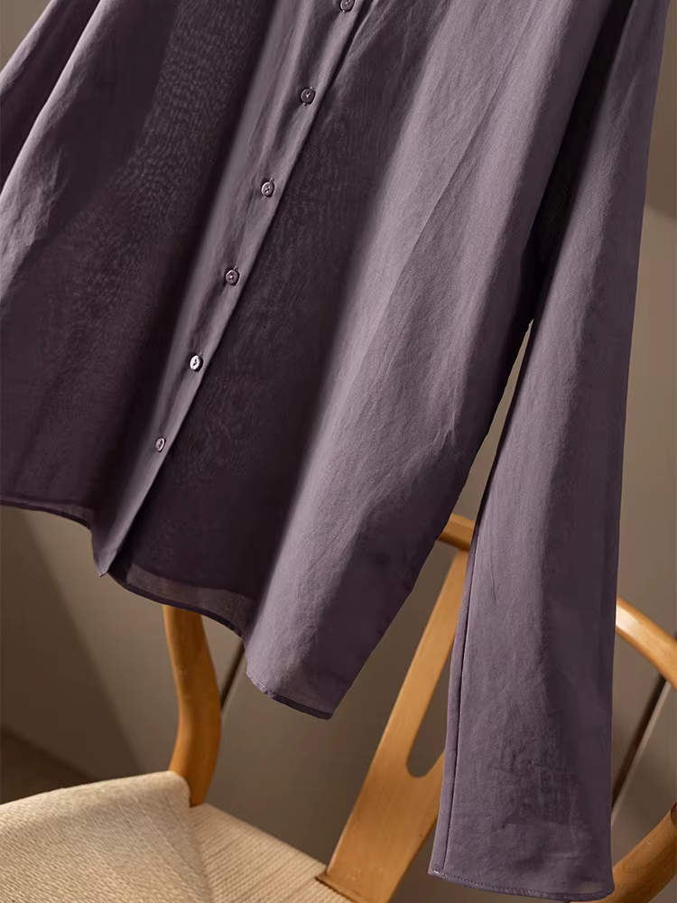 SuyareplWoman-Chemises violettes unies, 100% coton, col rabattu, chemisiers décontractés, haut de pr