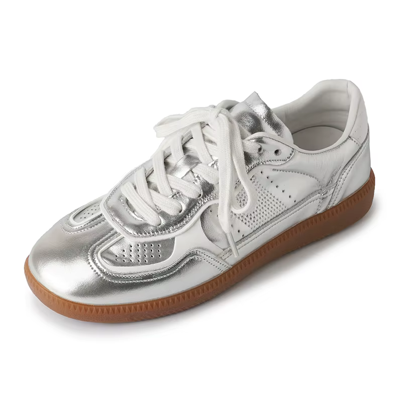 Baskets à lacets en cuir fendu pour femmes, chaussures plates épissées pour dames, appartements déco