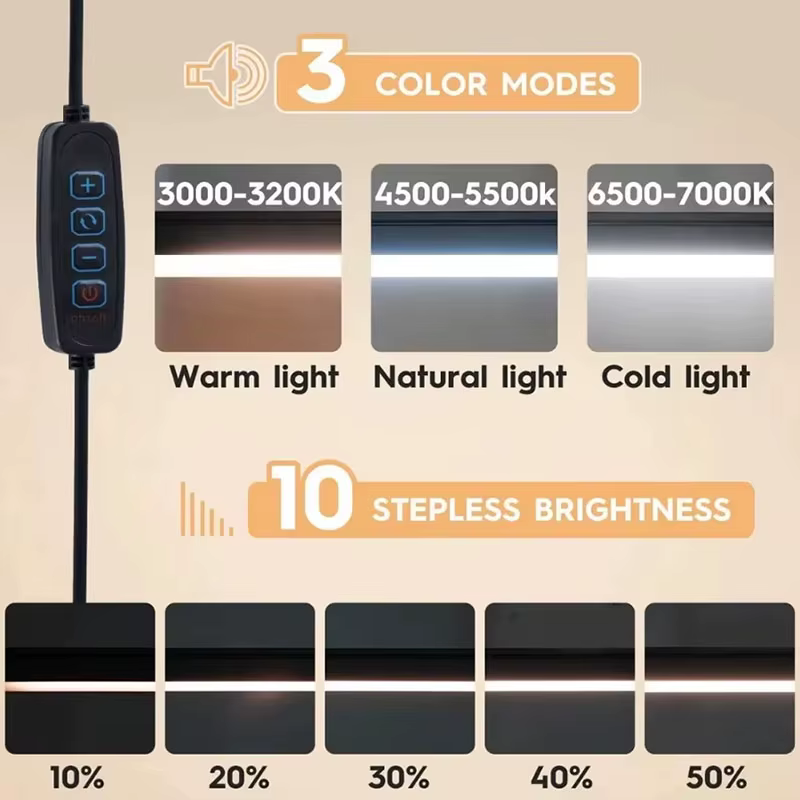 NOUVEAU 2026 Lampe de bureau LED à 3 modes de luminosité réglable avec pince, 10 niveaux de luminosi