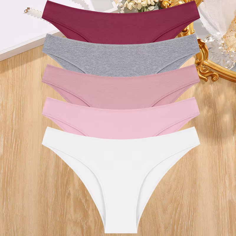 Lot de 5 culottes en coton pour femmes, sous-vêtements féminins sexy, lingerie lisse et confortable,