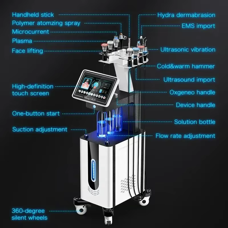 Machine de soins de la peau multifonction, oxygène Hydra Dermabrasion, Lifting du visage, nettoyage 