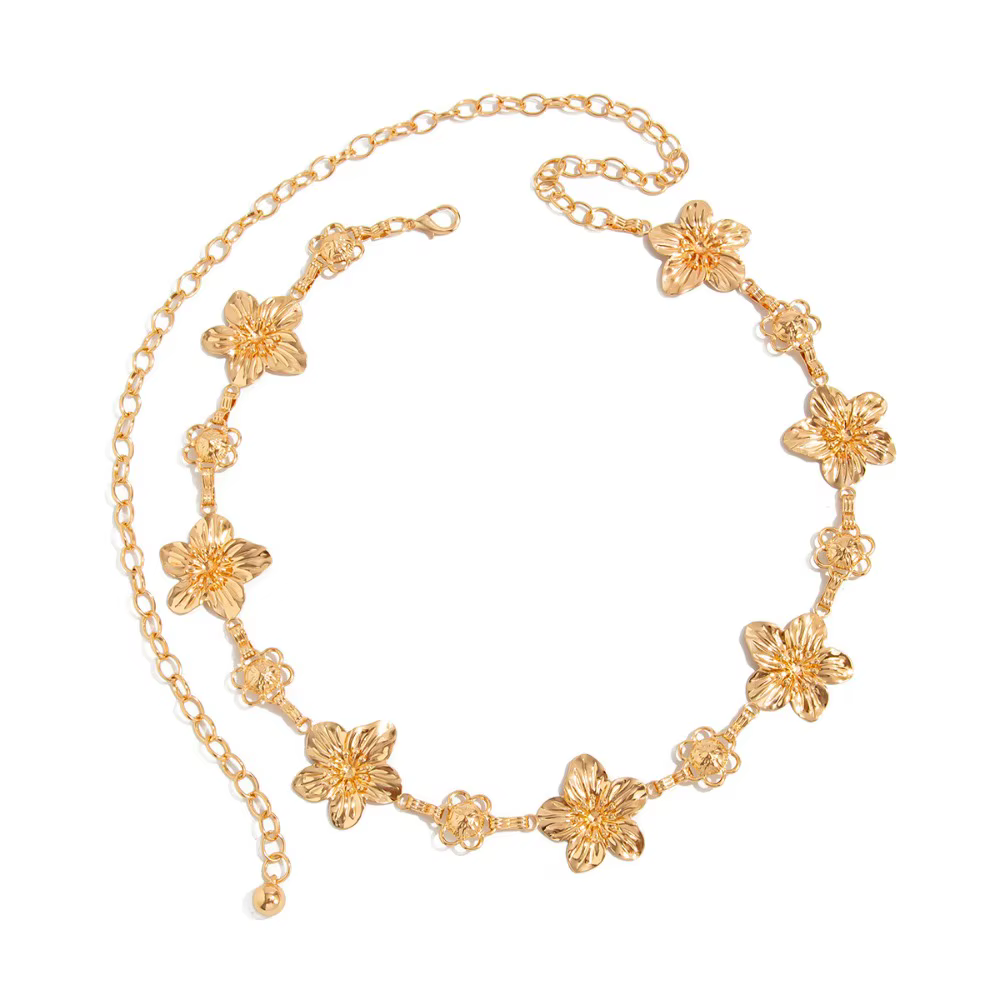 Chaîne de corps ajustable tendance avec breloque florale en métal, bijou de taille élégant pour femm