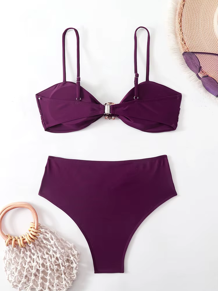 Bikini taille haute pour femmes, maillot de bain deux pièces, bandeau, vêtements de bain pour femmes