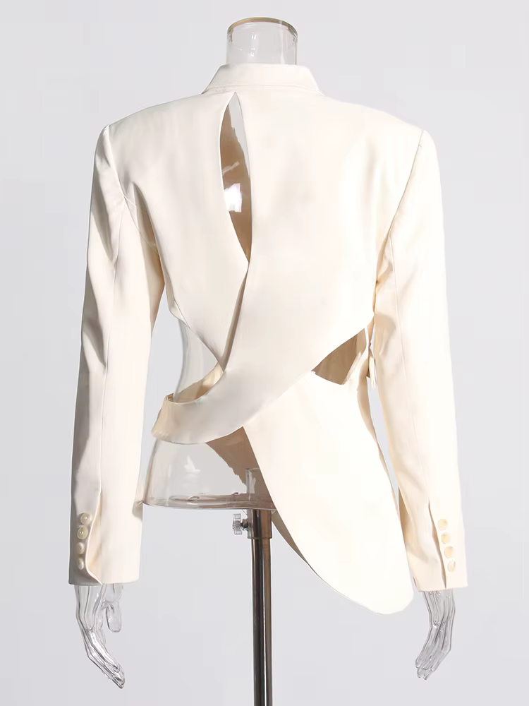 TWOTWINSTYLE solide évider dos nu minceur Blazers pour les femmes col cranté à manches longues épiss