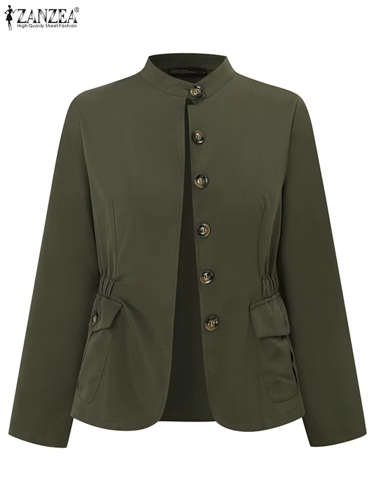 ZANZEA mode automne à manches longues solide coupe ajustée manteaux Vintage femmes vestes de travail
