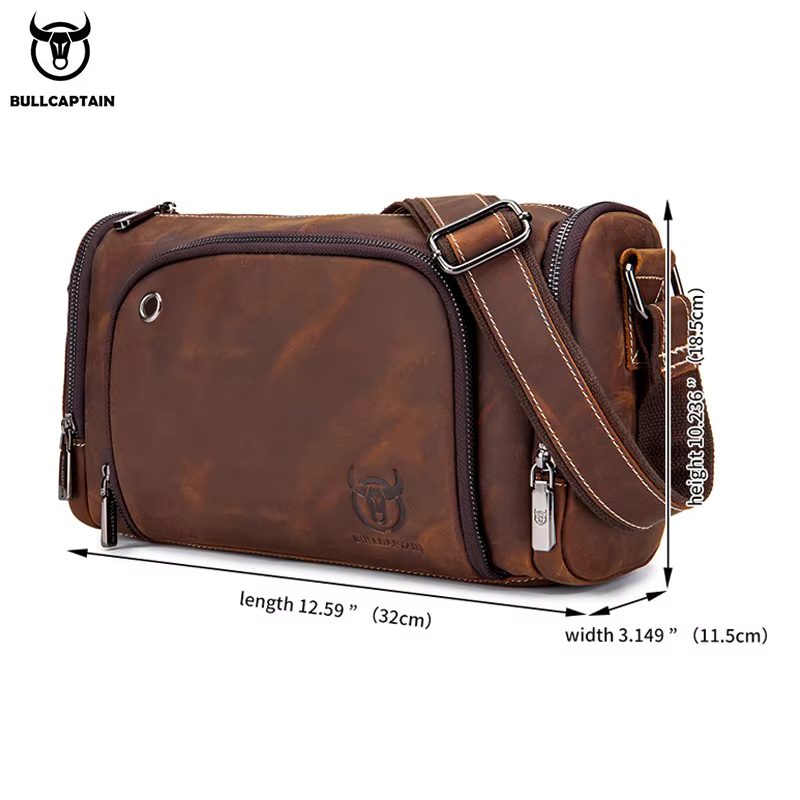 BULLCAPTAIN-Sac rétro en cuir de cheval pour homme, sacoche de bonne qualité, nouvelle collection 20