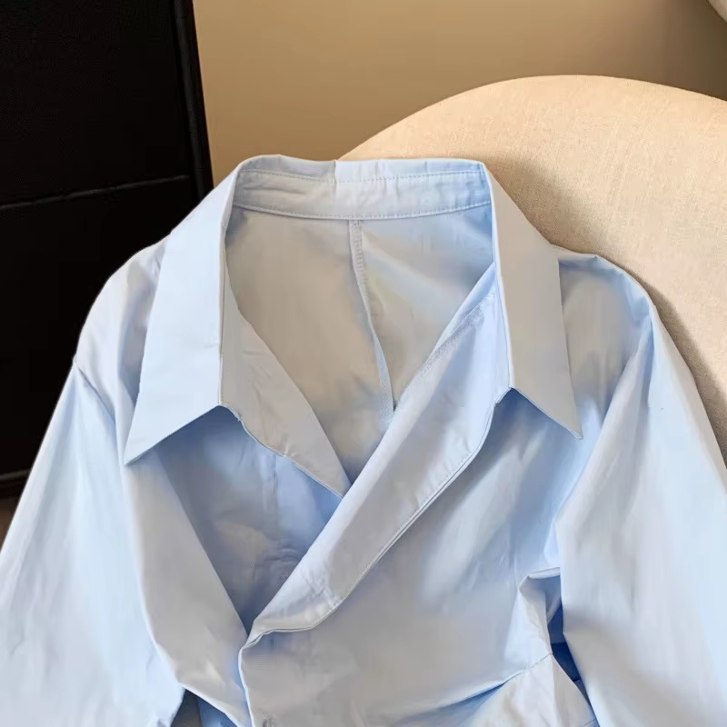 Polo à manches longues irrégulières pour femmes, tunique blanche élégante, haut basique, chemisier,