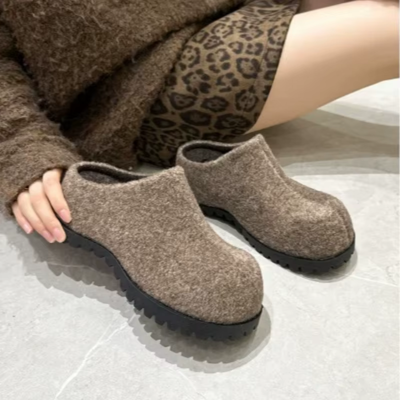 Pantoufles à plateforme pour femmes, design automne-hiver, confortables, à bout rond, mocassins, des