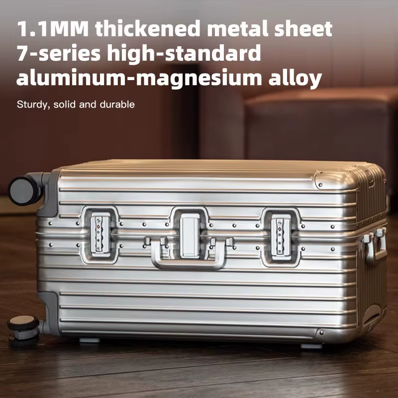 Valise de voyage en alliage aluminium-magnésium, bagage à roulettes, bagage cabine