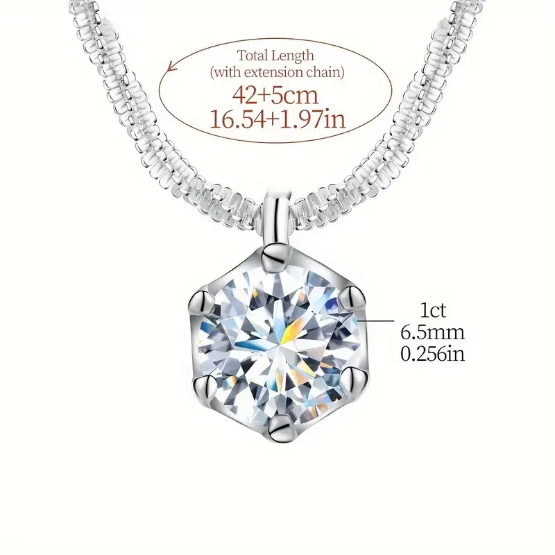 LOUTF 1CT Collier pendentif blanc en diamant Moissanite étincelant de luxe pour femmes, en argent st