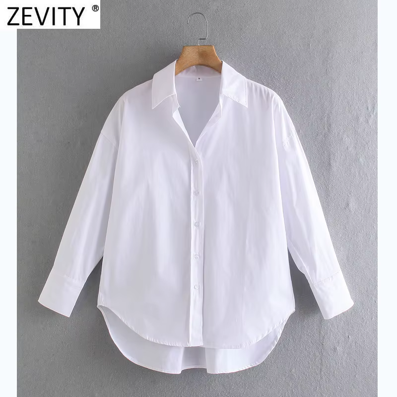 Zevity – Chemise en popeline à manches longues pour femmes, simple, Slim, décontractée, couleur bonb