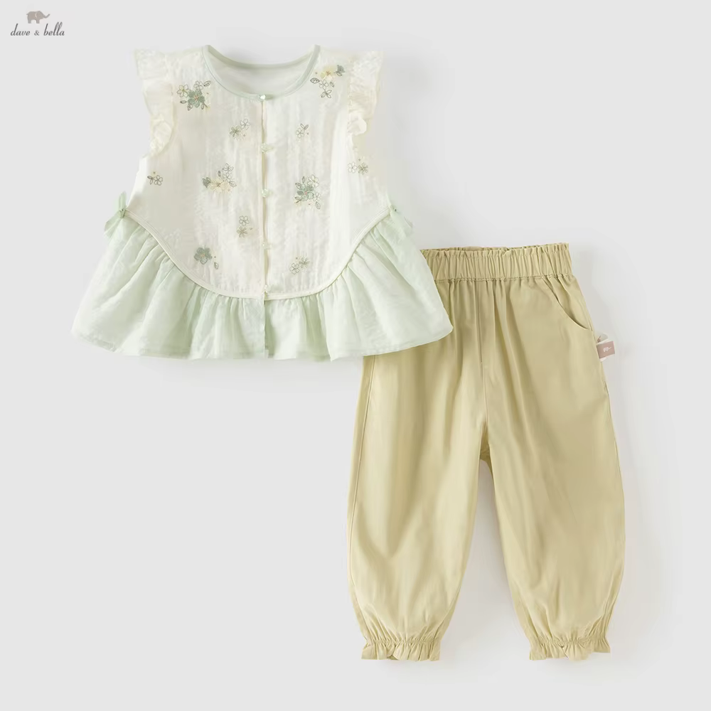 Dave Bella – ensemble 2 pièces brodé pour filles, chemise sans manches et pantalon, costumes pour en