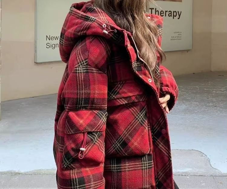 Veste courte en coton à carreaux rouge pour femme, nouveau Design, hiver 2025, 2025