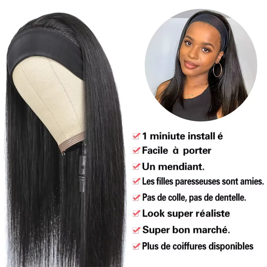 Perruque lisse brésilienne Sophia pour femme, cheveux humains, sans colle, densité 180%, bling hair,