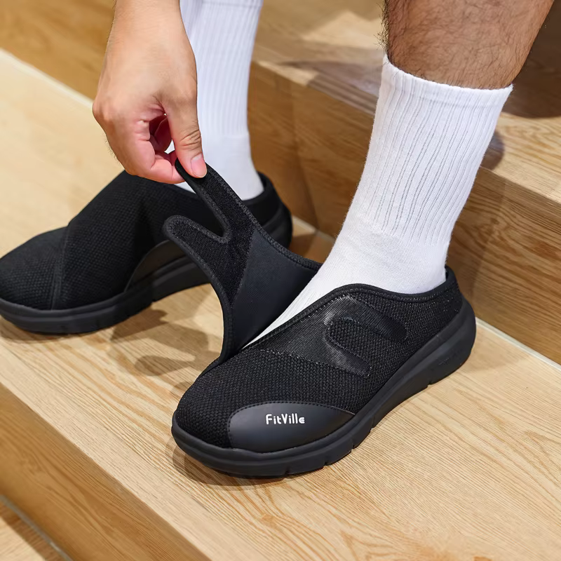 FitVille – Demi-chaussons pour hommes, chaussures diabétiques extra larges 4E, réglables, légères, d