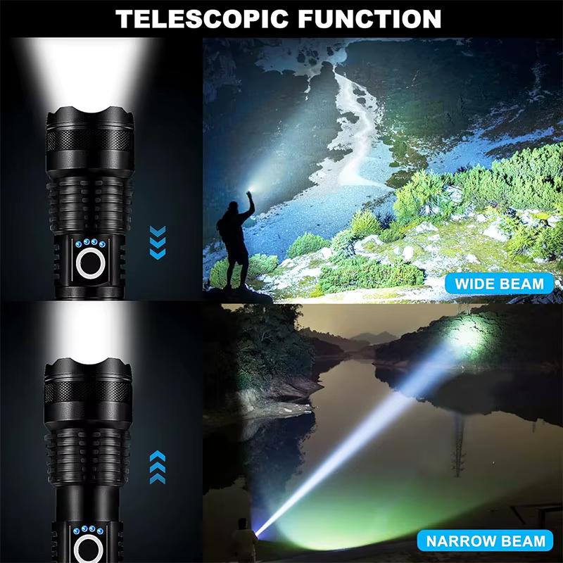 Lampe de poche tactique LED Rechargeable haute puissance, en alliage d'aluminium, Zoom télescopique,