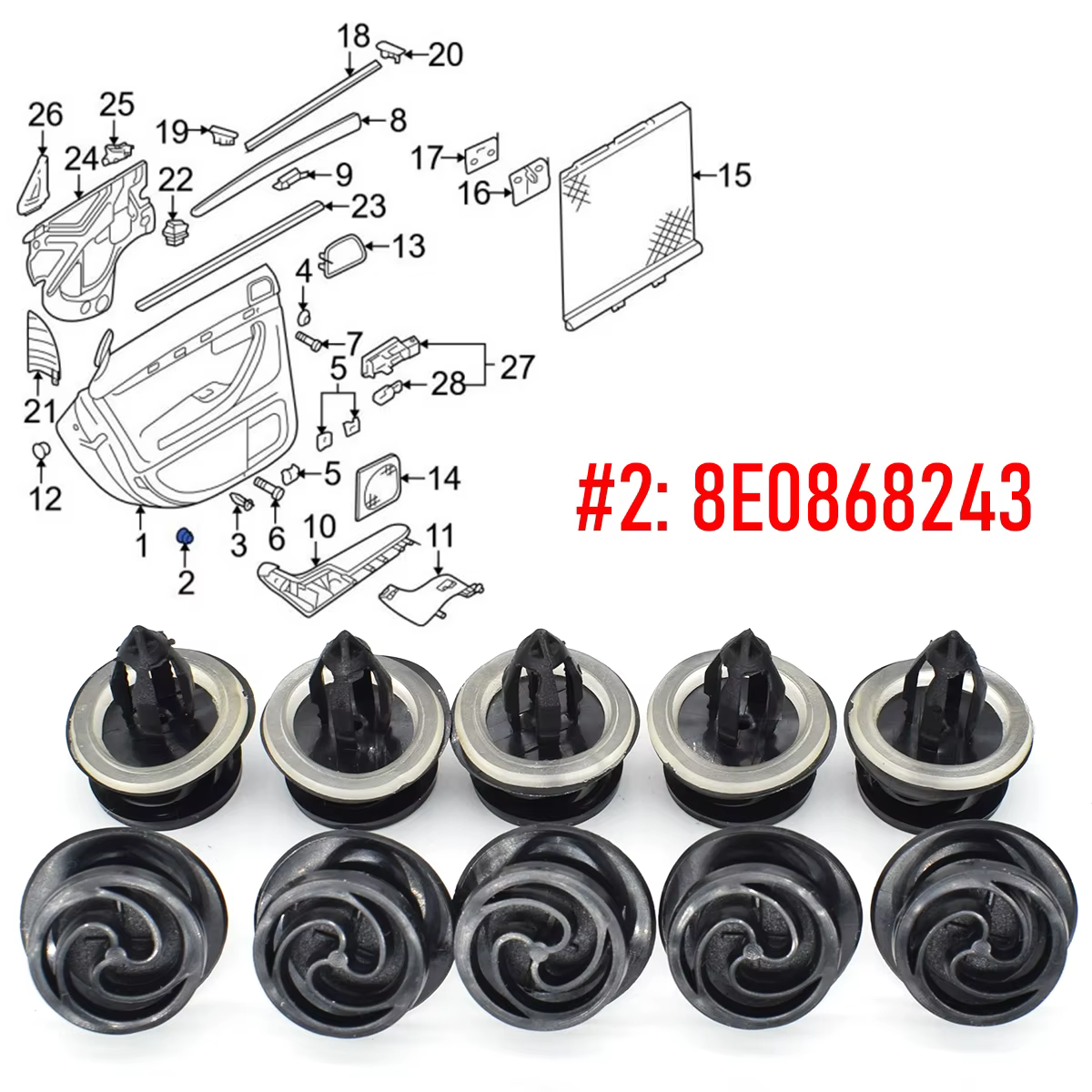 Clips de fixation pour carte de porte intérieure de voiture, 10/20 pièces, 8E 0868243   Pour VW Audi