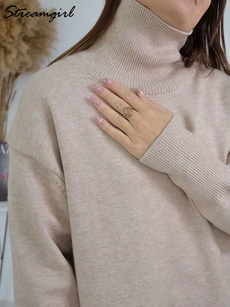 Pull à col roulé en tricot pour femme, haut chaud pour femme, pulls blancs, décontracté, automne, hi