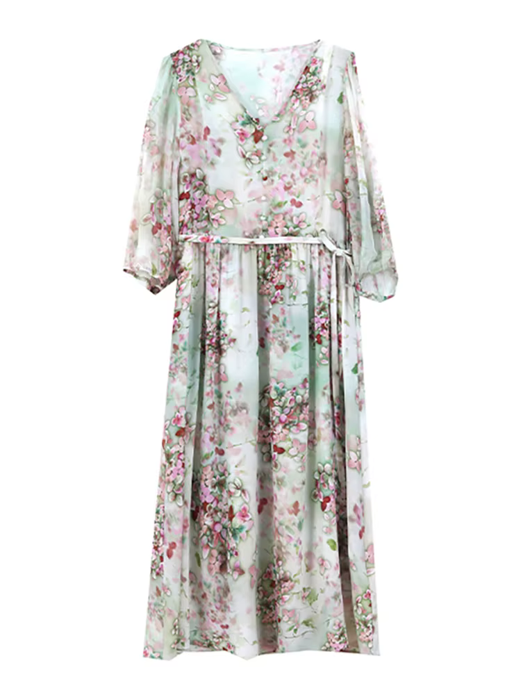 Robe de soirée mi-longue à fleurs pour femmes, col en V, mode décontractée, tenues de plage, tambour
