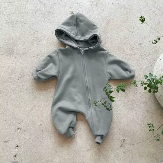 Combinaison à capuche avec poche pour bébé, vêtements pour nouveau-né, barboteuse confortable à capu
