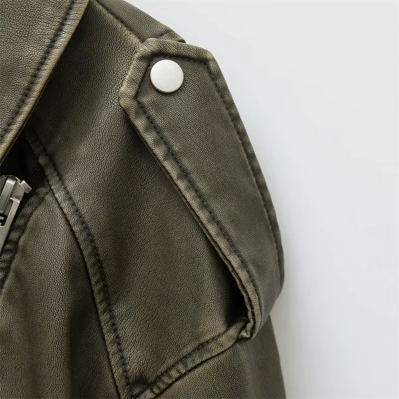 Veste courte Vintage en Faux cuir Pu pour femme, ample, avec ceinture, Streetwear, fermeture éclair,