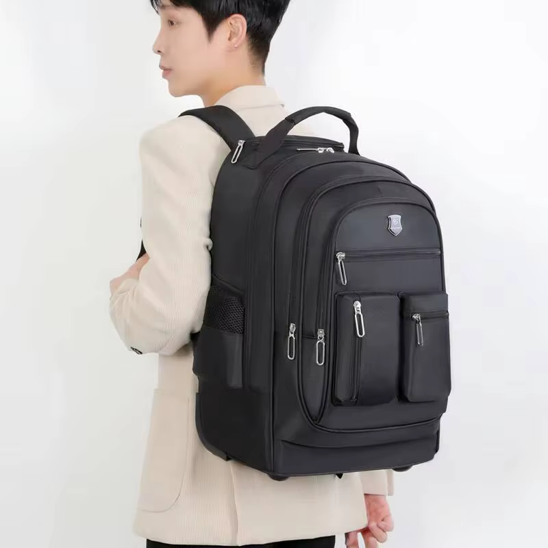 Sac à dos de voyage de grande capacité avec roulettes pour hommes, nervures cachées, bagage à main é