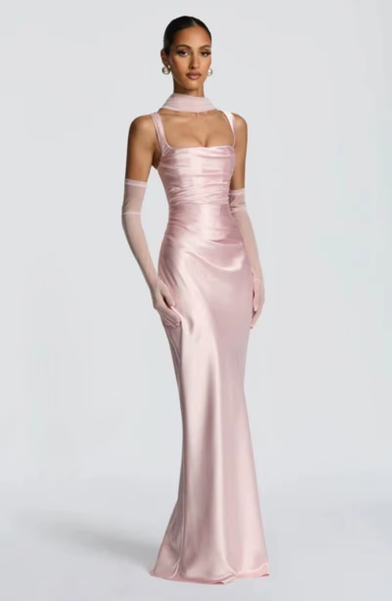 Robe longue en Satin sans bretelles, élégante, Corset vert, dos nu, rose, soirée, anniversaire, mari