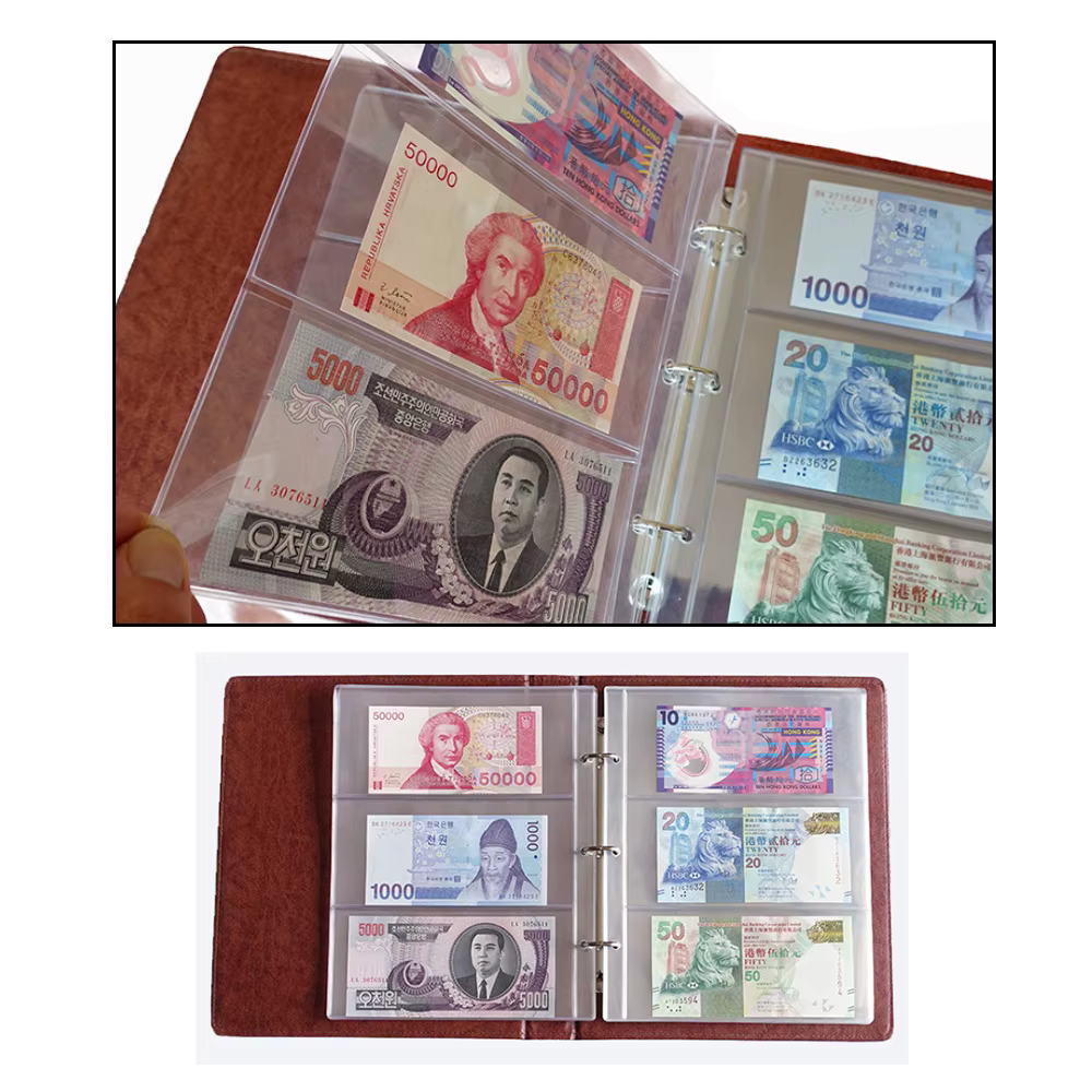 Feuille de feuilles mobiles, 5 pièces, porte-billets Transparent à 3 fentes, sac de protection d'arg