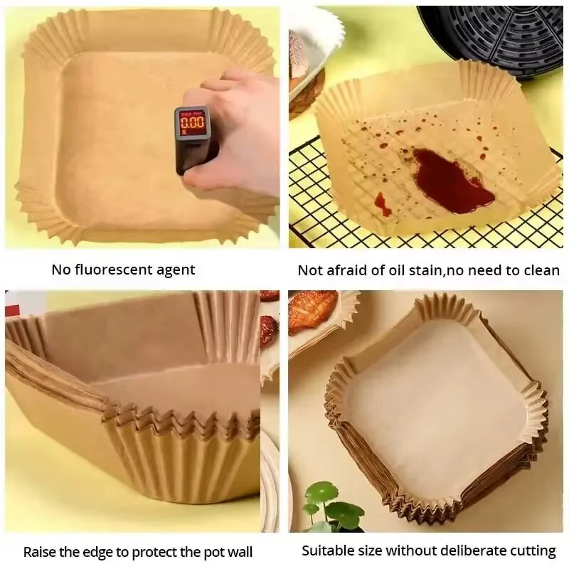 Papier antiadhésif pour friteuse à air de poulet, papiers de cuisson ronds, doublures en papier, acc