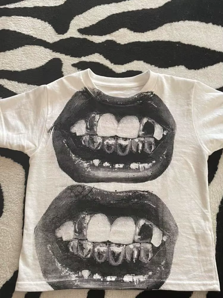 Punk Y2K bébé manches courtes haut gothique rue T-shirt femmes loisirs basique T-shirt femmes 2024 h