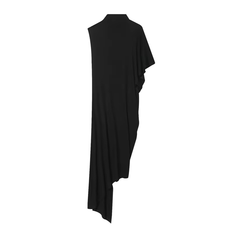 Haut plissé asymétrique noir pour femme, nouvelle collection Printemps-Été 2026, élégant et chic, po