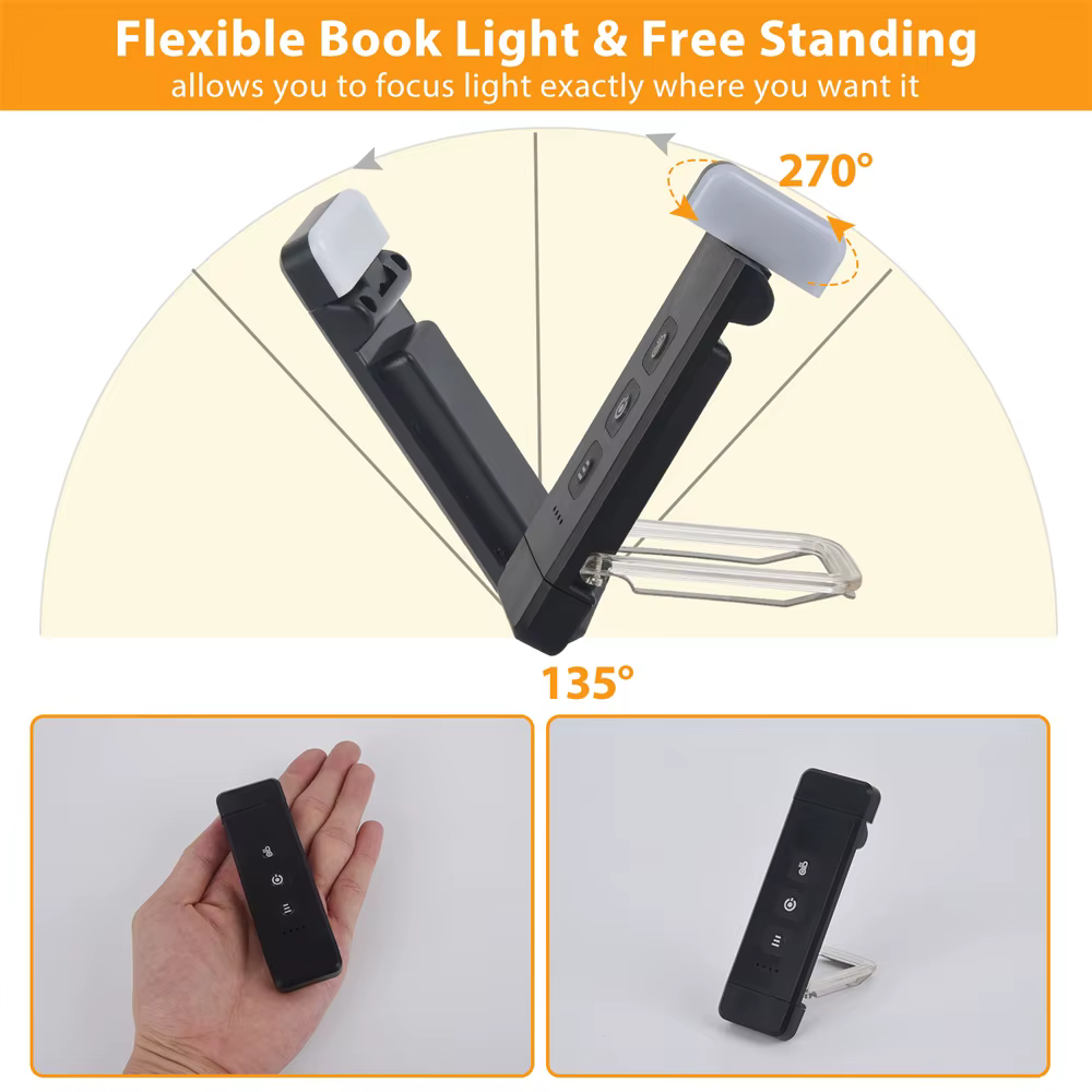 Lampe de lecture LED aste USB avec minuterie, marque-page à clipser, mini lampe de lecture, lampe de
