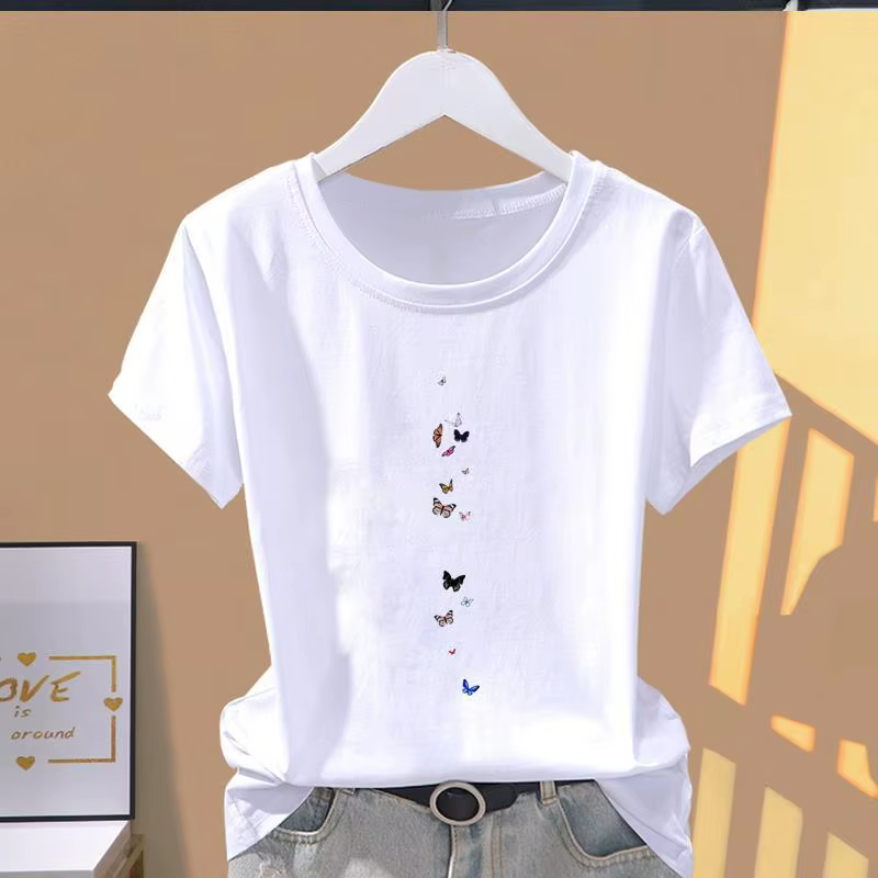 T-Shirt à Manches Courtes pour Femme, Vêtement Imprimé Papillon, Mode Pop, Décontracté