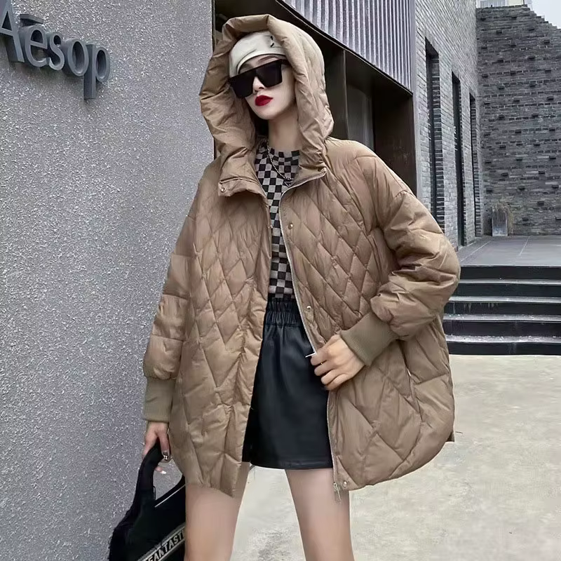 Veste en duvet de coton léger pour femme, pardessus décontracté, vêtements d'extérieur chauds à capu