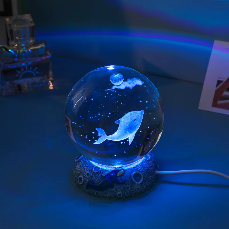 Nouvelle boule de cristal lumineuse, ornement de nuit, base en résine lumineuse, ornement artisanal 