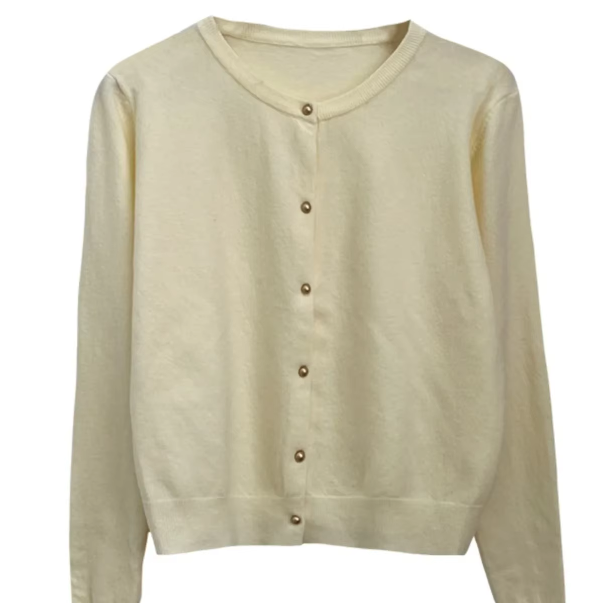 Cardigan tricoté de couleur unie pour femmes, coréen, simple boutonnage, manches longues, col rond, 