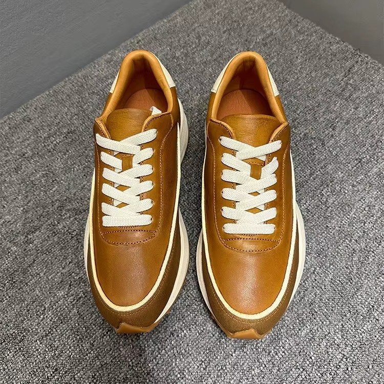 Chaussures de course rétro 2025 pour hommes | Baskets à semelle épaisse en cuir véritable | Chau