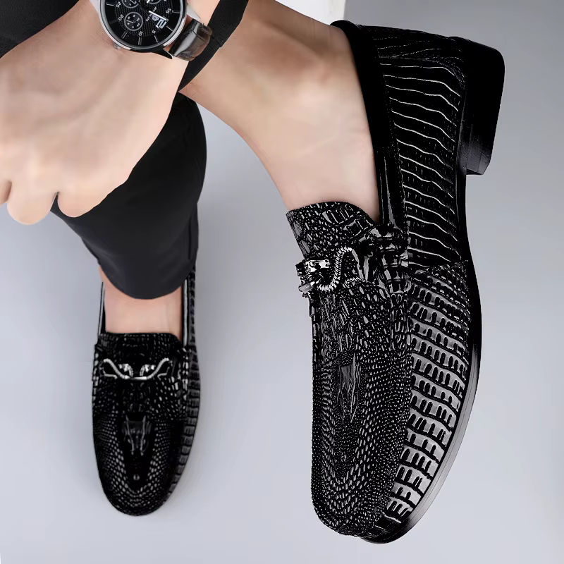 Mocassins en cuir véritable pour hommes, motif crocodile, chaussures décontractées pour hommes, chau