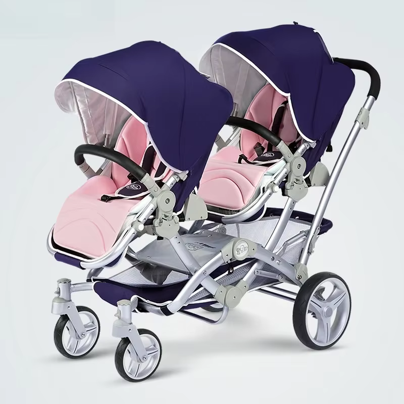 Poussette Double pour bébé, landau haut, légère, pliable, inclinable, sièges assis et s'allonger, sy