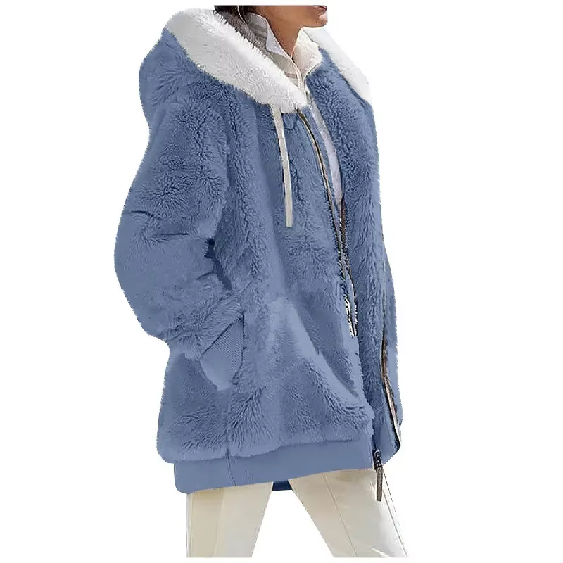Manteau à Capuche en Cachemire pour Femme, Veste Décontractée avec Fermeture Éclair, Couleur Unie, N